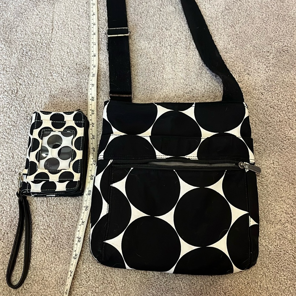 Polka dot black and white bag with wallet
